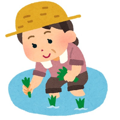 田植えをする女性のイラスト