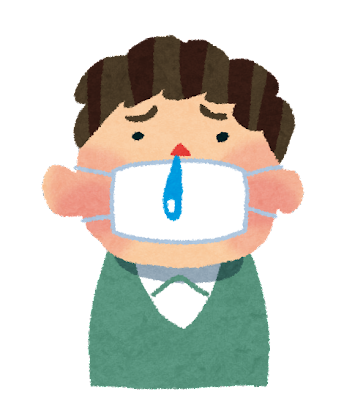 風邪・インフルエンザのイラスト「マスクと鼻水の男性」